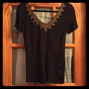 Gryphon Black Tshirt with Gold Sequin/Bead Trim